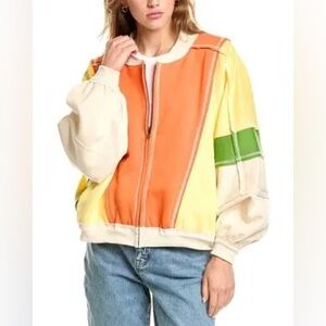 Fate Women's  Color Block Orange and Yellow Bomber Jacket